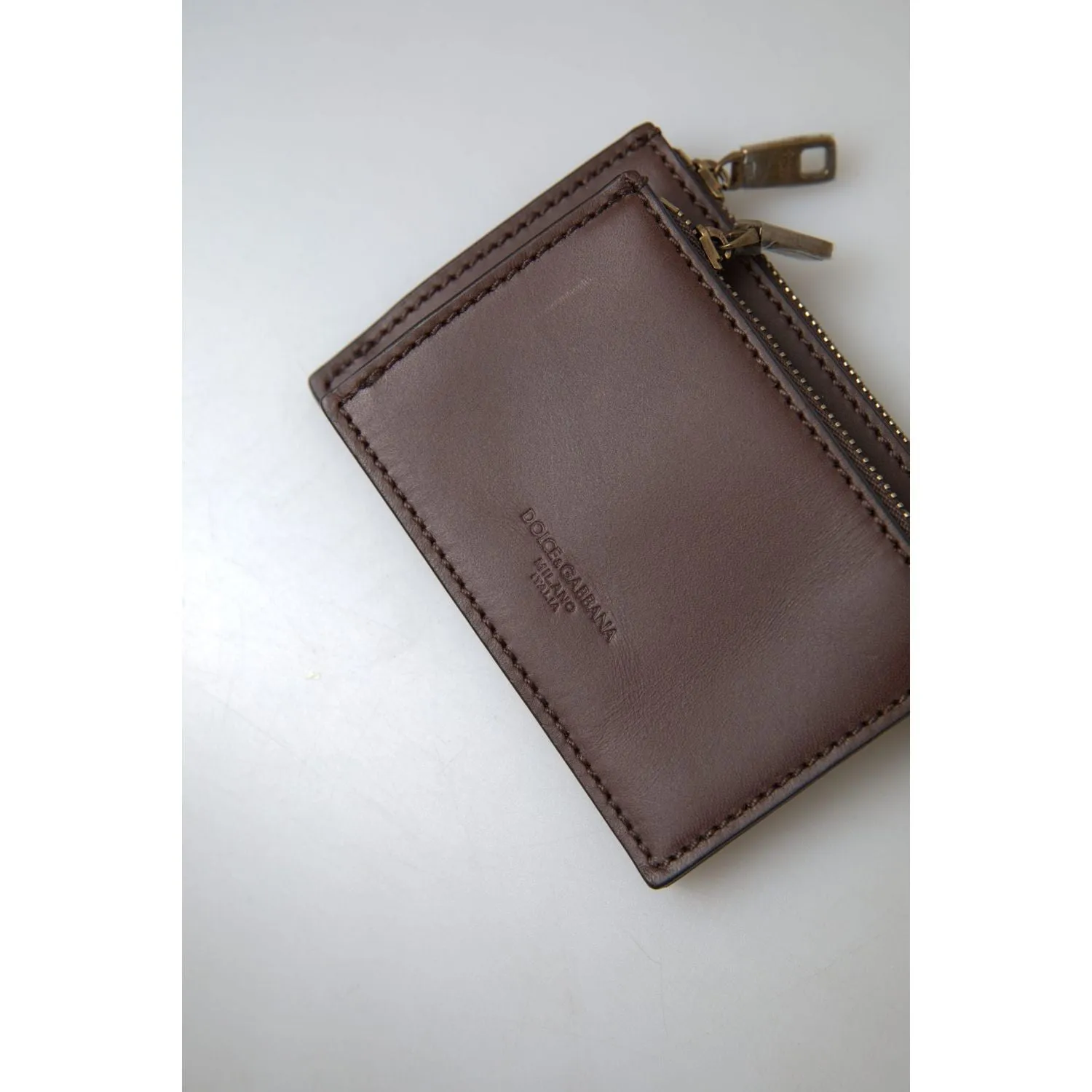 Dolce & Gabbana Elegant Brown Leather Coin Purse Wallet